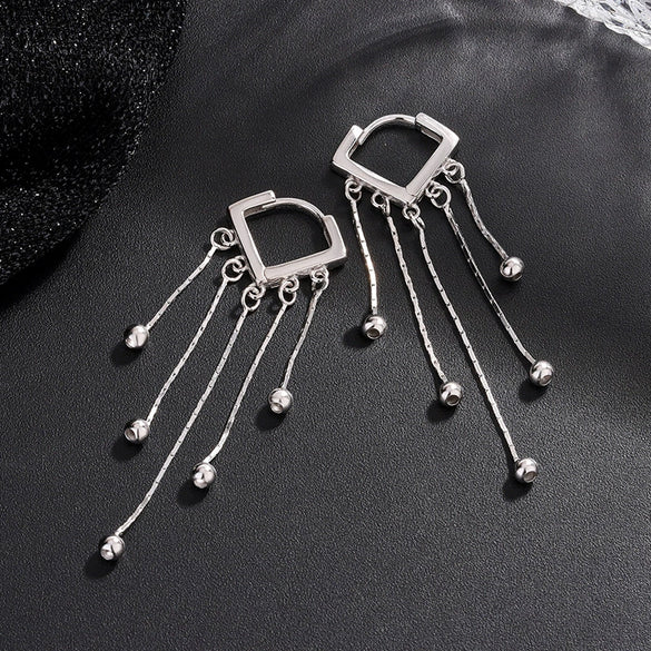 Women's 925 Sterling Silver Heart Shaped Tassel Earrings Geometric Light Luxury Electroplated Dangle Ear Buckle Earrings