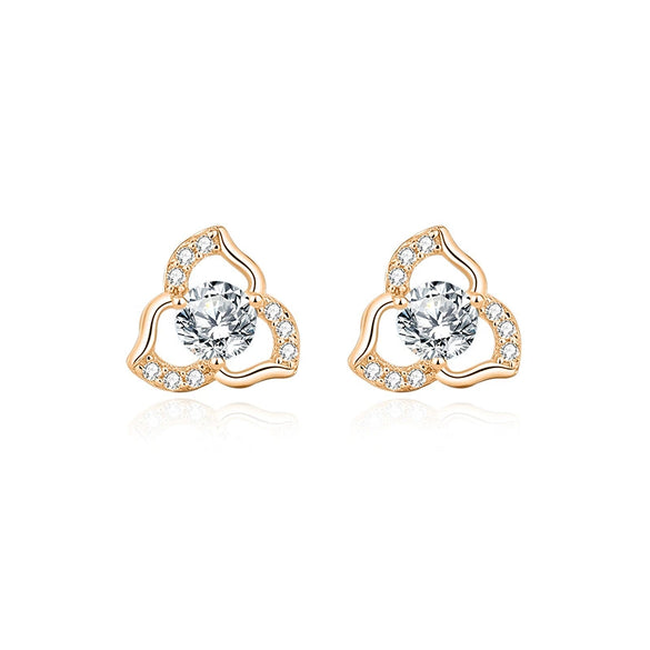 Women's 925 Sterling Silver Hollow Clover And Flower Electroplated Earrings