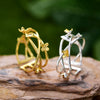 Women's 925 Sterling Silver Interwoven Flower Drop Ring With Pastoral Style And Electroplating Treatment