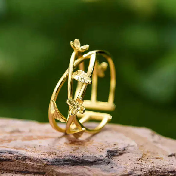 Women's 925 Sterling Silver Interwoven Flower Ring And Bracelet With Pastoral Osmanthus Falling Design Electroplated