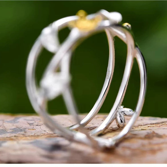 Women's 925 Sterling Silver Interwoven Flower Ring And Bracelet With Pastoral Osmanthus Falling Design Electroplated
