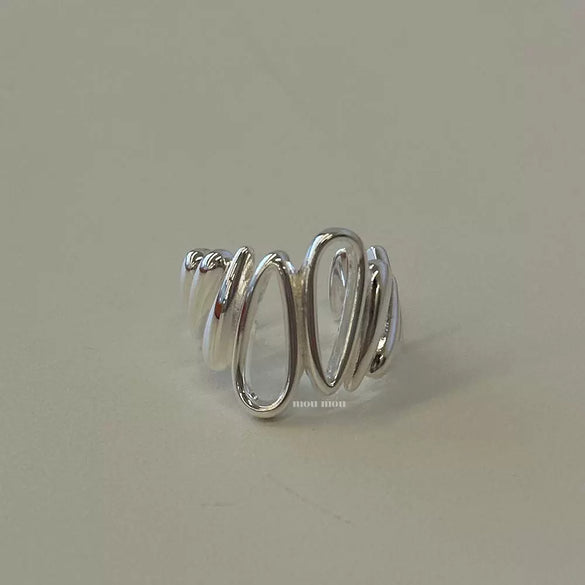 Women's 925 Sterling Silver Irregular Water Drop Geometric Open Ring