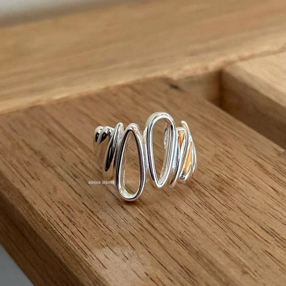 Women's 925 Sterling Silver Irregular Water Drop Geometric Open Ring
