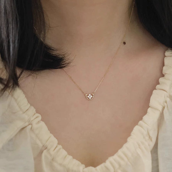 Women's 925 Sterling Silver 14K Gold Plated Necklace With Cross Small Flower Four Leaf Clover Elements And O Chain