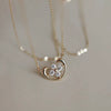 Women's 925 Sterling Silver 14K Gold Plated Necklace With Cross Small Flower Four Leaf Clover Elements And O Chain