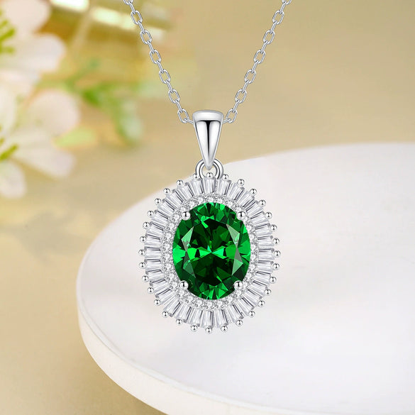 Women's 925 Sterling Silver Lace Necklace With Geometric Pattern And Inlaid High Carbon Stone Pendant