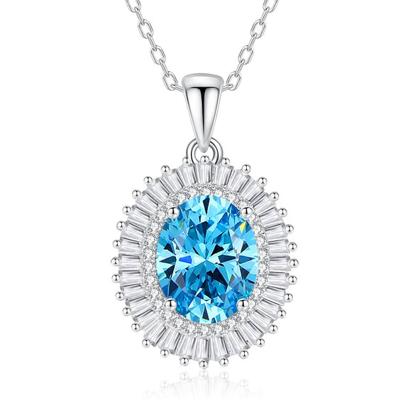 Women's 925 Sterling Silver Lace Necklace With Geometric Pattern And Inlaid High Carbon Stone Pendant
