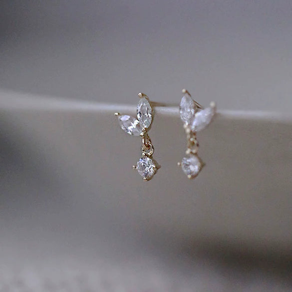 Women's Sterling Silver Leaf Light Luxury Earrings With Diamond Design
