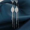 Women's 925 Sterling Silver Leaf Long Tassel Earrings Elegant Polished Dangle Earrings With Trendy Floral Inspired Design