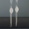 Women's 925 Sterling Silver Leaf Long Tassel Earrings Elegant Polished Dangle Earrings With Trendy Floral Inspired Design