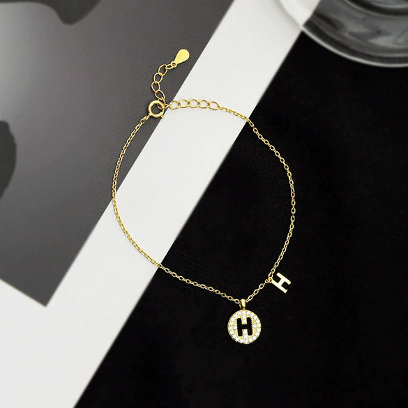 Women's Sterling Silver Letter H Bracelet Light Luxury Minimalist Electroplated Jewelry With Elegant Text Design