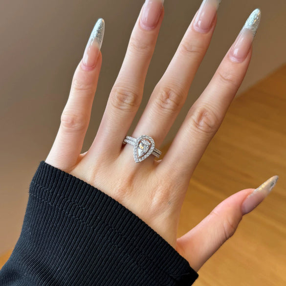 Women's 925 Sterling Silver Light Luxury Drop Shape Electroplated Ring