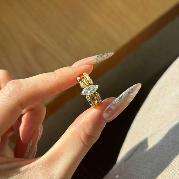 Women's 925 Sterling Silver Light Luxury Geometric Overlapping Ring With Horse Eye Stone Diamond Zircon Electroplating