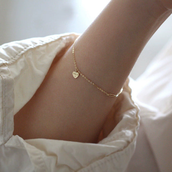 Women's 925 Sterling Silver Loveshaped Bracelet With Heart Pattern And 14K Gold Plated Design