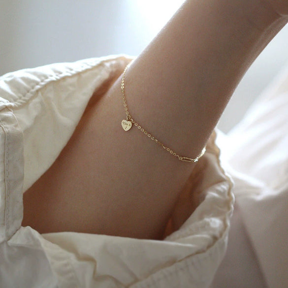 Women's 925 Sterling Silver Loveshaped Bracelet With Heart Pattern And 14K Gold Plated Design