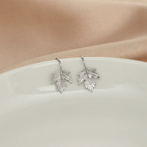 Women's Sterling Silver Maple Leaf Ear Hook Earrings With Electroplated Finish Fresh Botanical Geometric Design