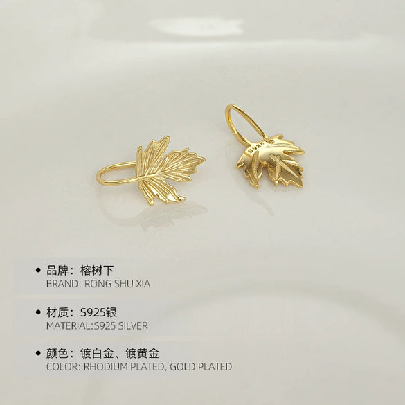 Women's Sterling Silver Maple Leaf Ear Hook Earrings With Electroplated Finish Fresh Botanical Geometric Design