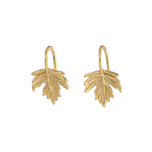 Women's Sterling Silver Maple Leaf Ear Hook Earrings With Electroplated Finish Fresh Botanical Geometric Design