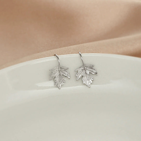 Women's Sterling Silver Maple Leaf Ear Hook Earrings With Electroplated Finish Fresh Botanical Geometric Design