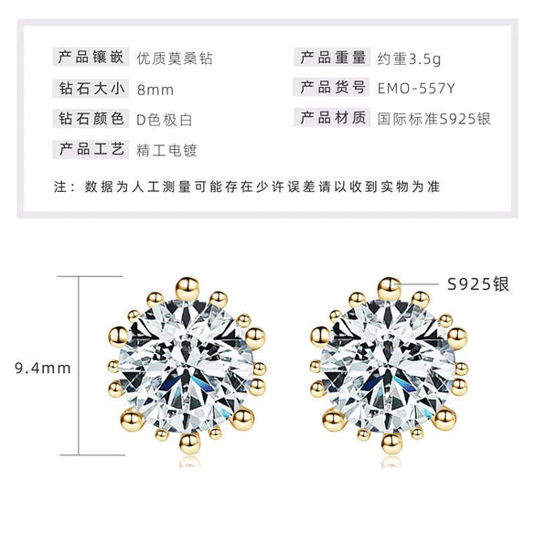Women's 925 Sterling Silver Moissanite Earrings Simple Geometric Style Electroplating