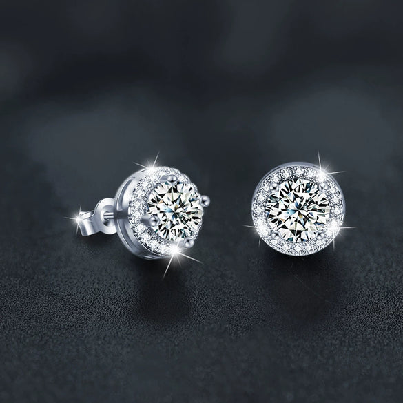 Women's Sterling Silver Moissanite Geometric Earrings Set With Diamonds
