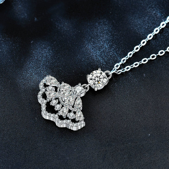 Women's 925 Sterling Silver Moissanite Mini Skirt Clavicle Necklace With Diamond Fan Pendant Jewelry Accessories