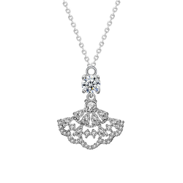 Women's 925 Sterling Silver Moissanite Mini Skirt Clavicle Necklace With Diamond Fan Pendant Jewelry Accessories