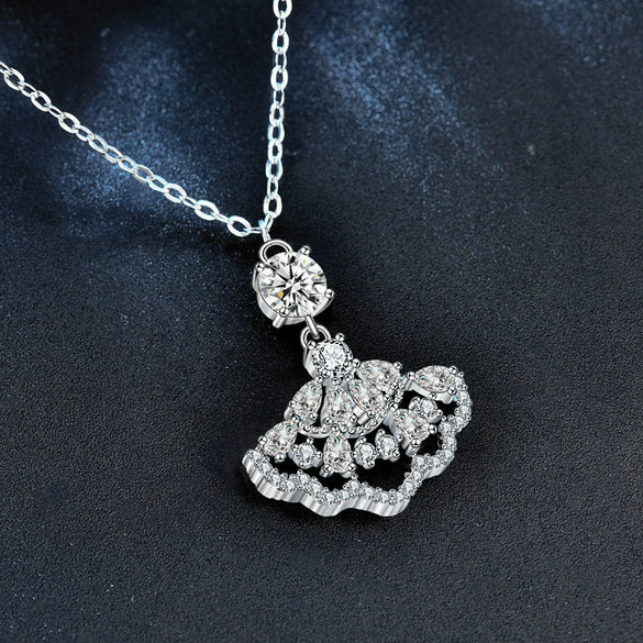 Women's 925 Sterling Silver Moissanite Mini Skirt Clavicle Necklace With Diamond Fan Pendant Jewelry Accessories