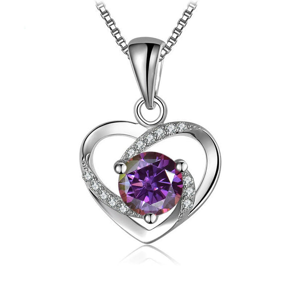 Women's 925 Sterling Silver Moissanite Necklace With Heartshaped Pink Moissanite And Snake Bone Chain Set With Animals And Zodiac Pattern