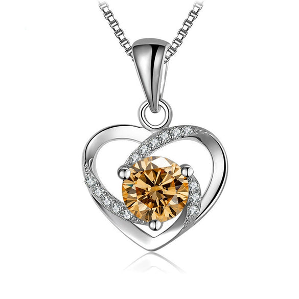 Women's 925 Sterling Silver Moissanite Necklace With Heartshaped Pink Moissanite And Snake Bone Chain Set With Animals And Zodiac Pattern