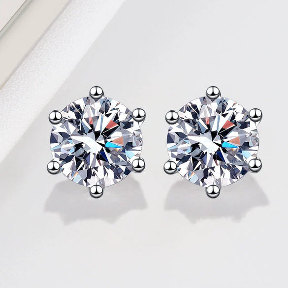 Women's 925 Sterling Silver Moissanite Stud Earrings Geometric Six Claw High Carbon Stone Electroplated Fine Jewelry Gift