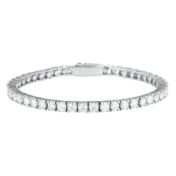 Women's Sterling Silver Moissanite Tennis Chain Bracelet With Spring Buckle Design And Geometric Style