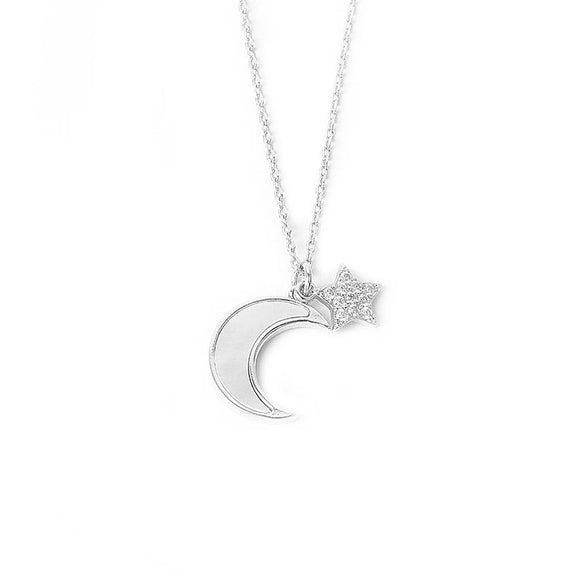 Women's 925 Sterling Silver Moon Pendant Necklace With Geometric Cross Chain Electroplated Light Luxury Jewelry