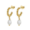Women's 925 Sterling Silver Natural Freshwater Pearl Baroque Bead Geometric Earrings