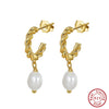 Women's 925 Sterling Silver Natural Freshwater Pearl Baroque Bead Geometric Earrings