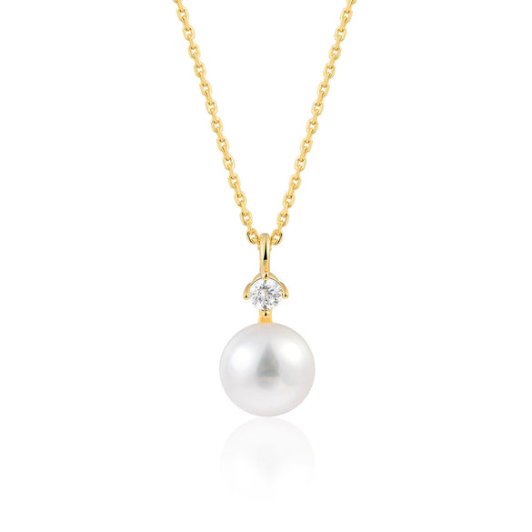 Women's Sterling Silver Natural Pearl Geometric Inlaid Clavicle Chain Pendant Necklace