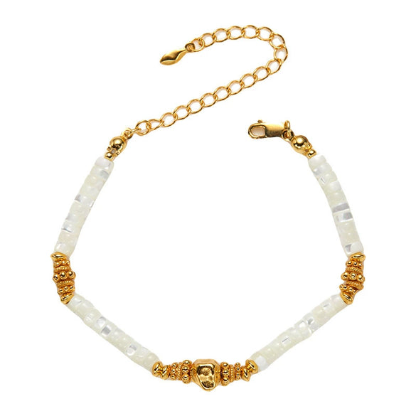 Women's 925 Sterling Silver Natural White Bead Bracelet With Geometric Original Design Pure Handmade