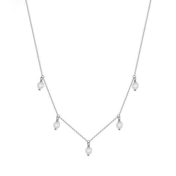 Women's 925 Sterling Silver Necklace With Natural Freshwater Pearl Geometric Pendant Retro Minimalist Electroplated Jewelry