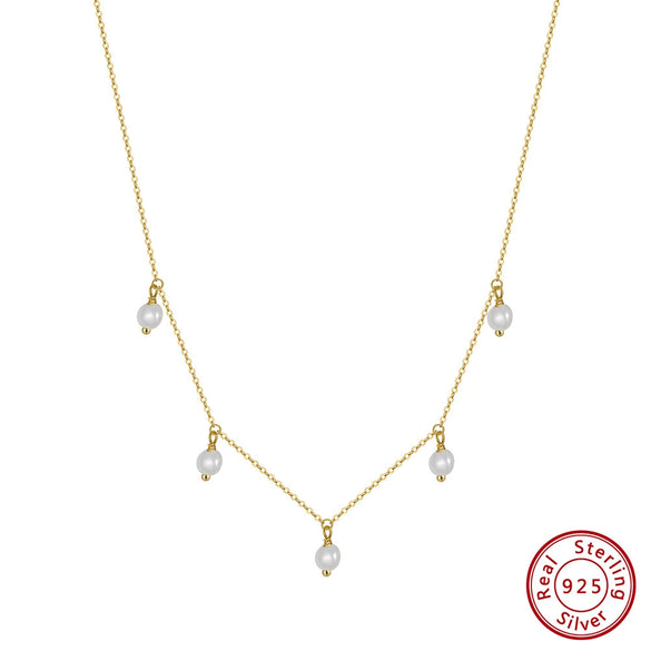 Women's 925 Sterling Silver Necklace With Natural Freshwater Pearl Geometric Pendant Retro Minimalist Electroplated Jewelry