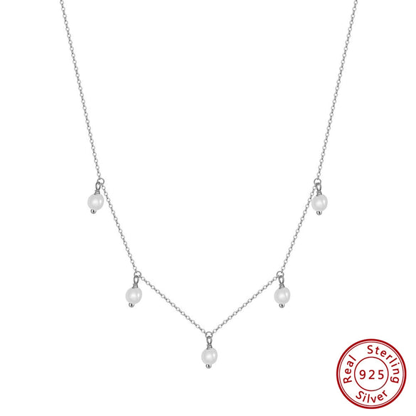 Women's 925 Sterling Silver Necklace With Natural Freshwater Pearl Geometric Pendant Retro Minimalist Electroplated Jewelry