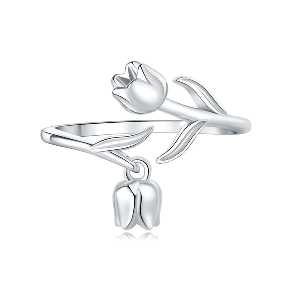 Women's 925 Sterling Silver Open Ring With Hollow Leaves And Butterfly Pattern Natural Style