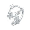 Women's 925 Sterling Silver Open Ring With Hollow Leaves And Butterfly Pattern Natural Style