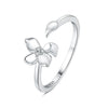 Women's 925 Sterling Silver Open Ring With Hollow Leaves And Butterfly Pattern Natural Style