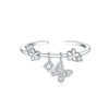 Women's 925 Sterling Silver Open Ring With Hollow Leaves And Butterfly Pattern Natural Style