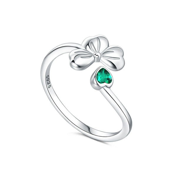 Women's 925 Sterling Silver Open Ring With Hollow Leaves And Butterfly Pattern Natural Style