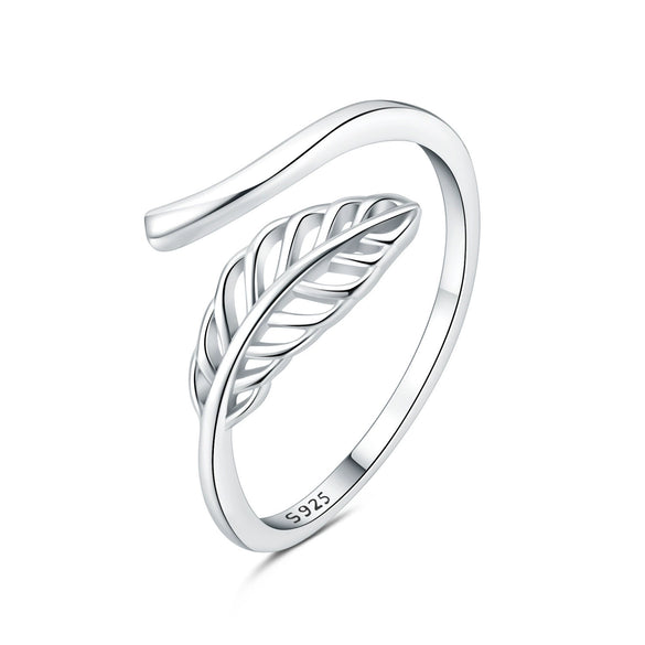 Women's 925 Sterling Silver Open Ring With Hollow Leaves And Butterfly Pattern Natural Style
