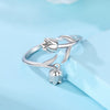 Women's 925 Sterling Silver Open Ring With Hollow Leaves And Butterfly Pattern Natural Style