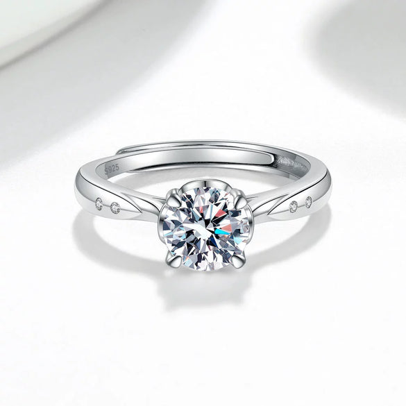 Women's 925 Sterling Silver Open Ring With Moissanite Geometric Inlay Electroplated Anti Allergy Non Fading Classic Simple Style