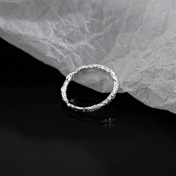 Women's Sterling Silver Open Ring With Wave Texture And Electroplated Finish Adjustable Fashion Jewelry