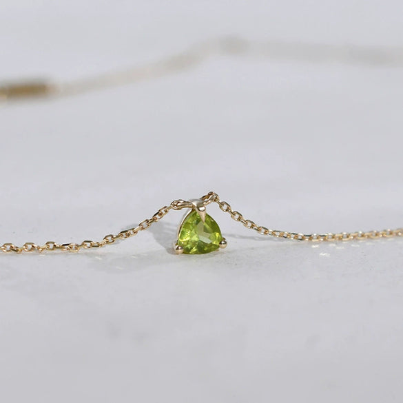 Women's Sterling Silver Peridot Necklace With Geometric Triangle Pendant And Ochain
